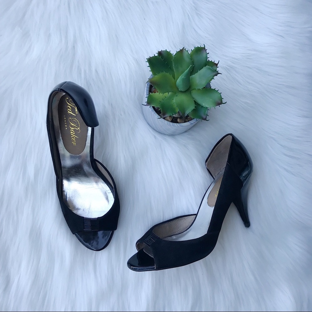 Ted Baker London Black Paten Leather Open Toe Heel